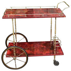 Retro Aldo Tura Bar Cart Red Goatskin