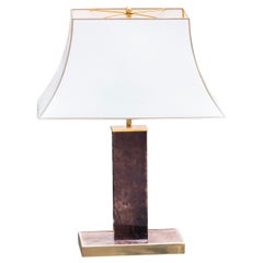 Lampe de bureau Aldo Tura avec abat-jour en peau de chèvre marron et soie