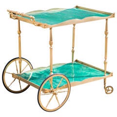 Aldo Tura Bar Cart Turquoise Goatskin 10