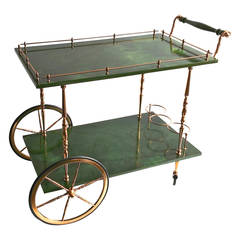 Vintage Aldo Tura Bar Cart in Green Goatskin