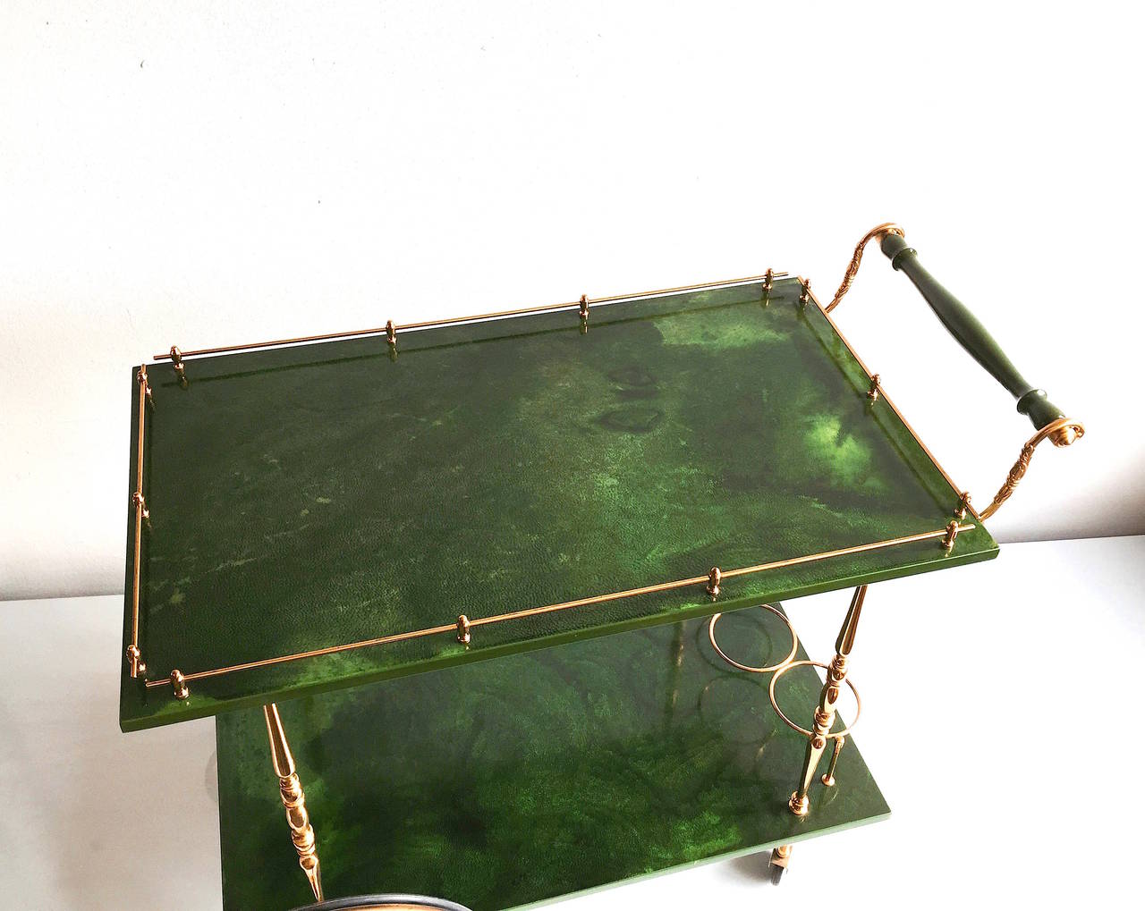 Aldo Tura Bar Cart in Green Goatskin 1