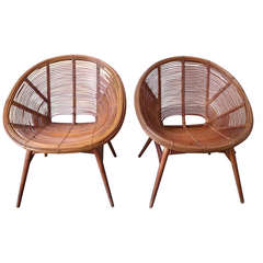 Set of Two Bamboo Lounge Chairs
