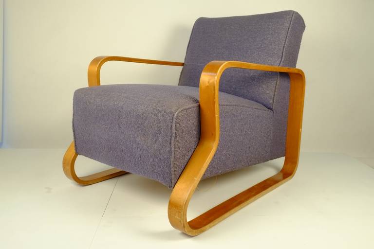 Alvar Aalto lounge armchair 44 upholstered with original fabric.