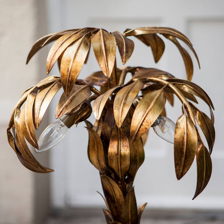 Palm tablelamp by Hans Koegl.
Rare, handcrafted metal lamp, gold plated, 1970s.
Every Palm Lamp is unique. Three Bulbs.