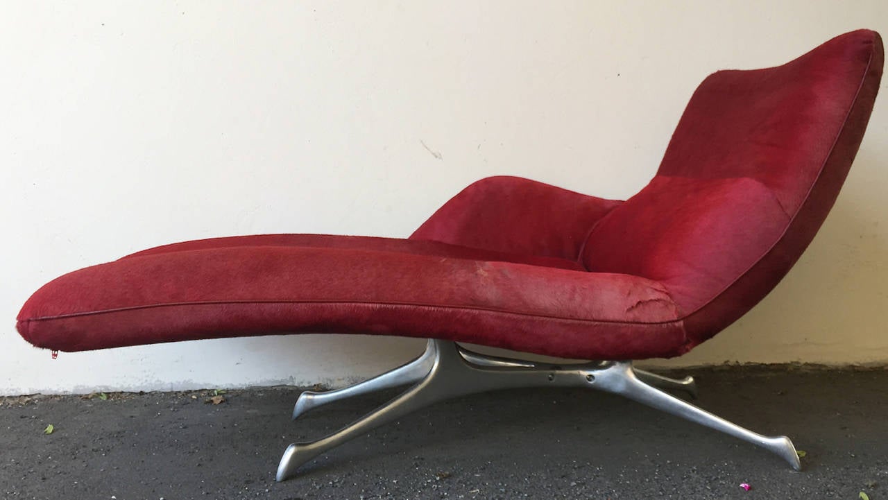 Mid-Century Modern VK Chaise by Vladimir Kagan Covered in Red Fur