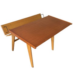 Small Oak and Teak Wood Desk with Bookshelf Attributed to Hans Wegner