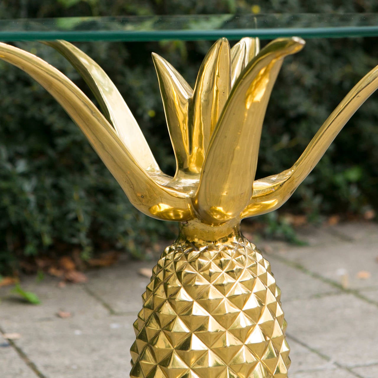 Pineapple cocktail table, side table with golden brass base, Italy 1970.