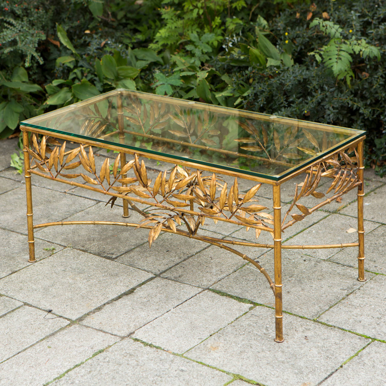 Hollywood Regency French Gold Plated Faux Bamboo Coffee Table