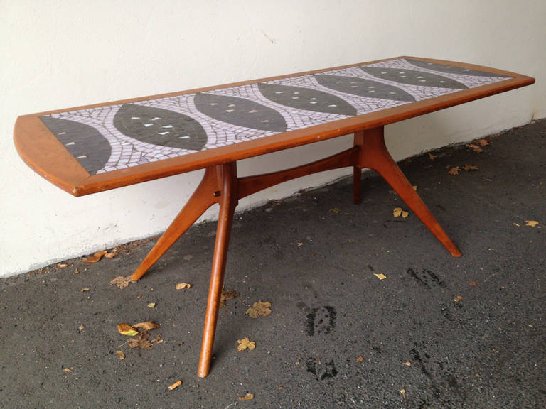 Amazing teak wood and glass mosaic coffee table from Sweden. By Unknown designer and manufacturer.