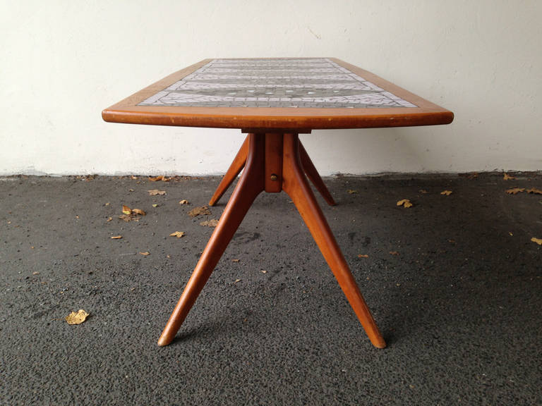 Mid-Century Modern Amazing Teak Wood and Glass Mosaic Coffee Table For Sale