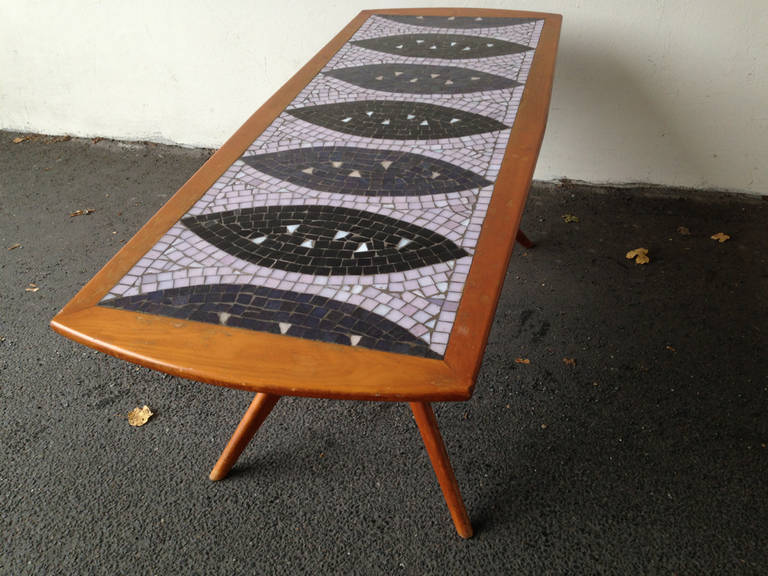 Swedish Amazing Teak Wood and Glass Mosaic Coffee Table For Sale
