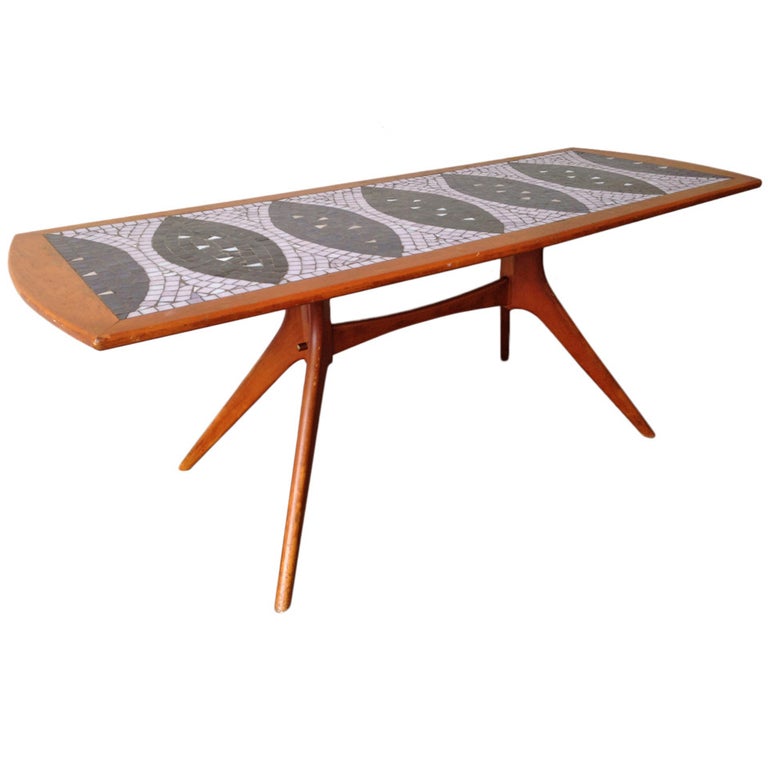 Amazing Teak Wood and Glass Mosaic Coffee Table For Sale