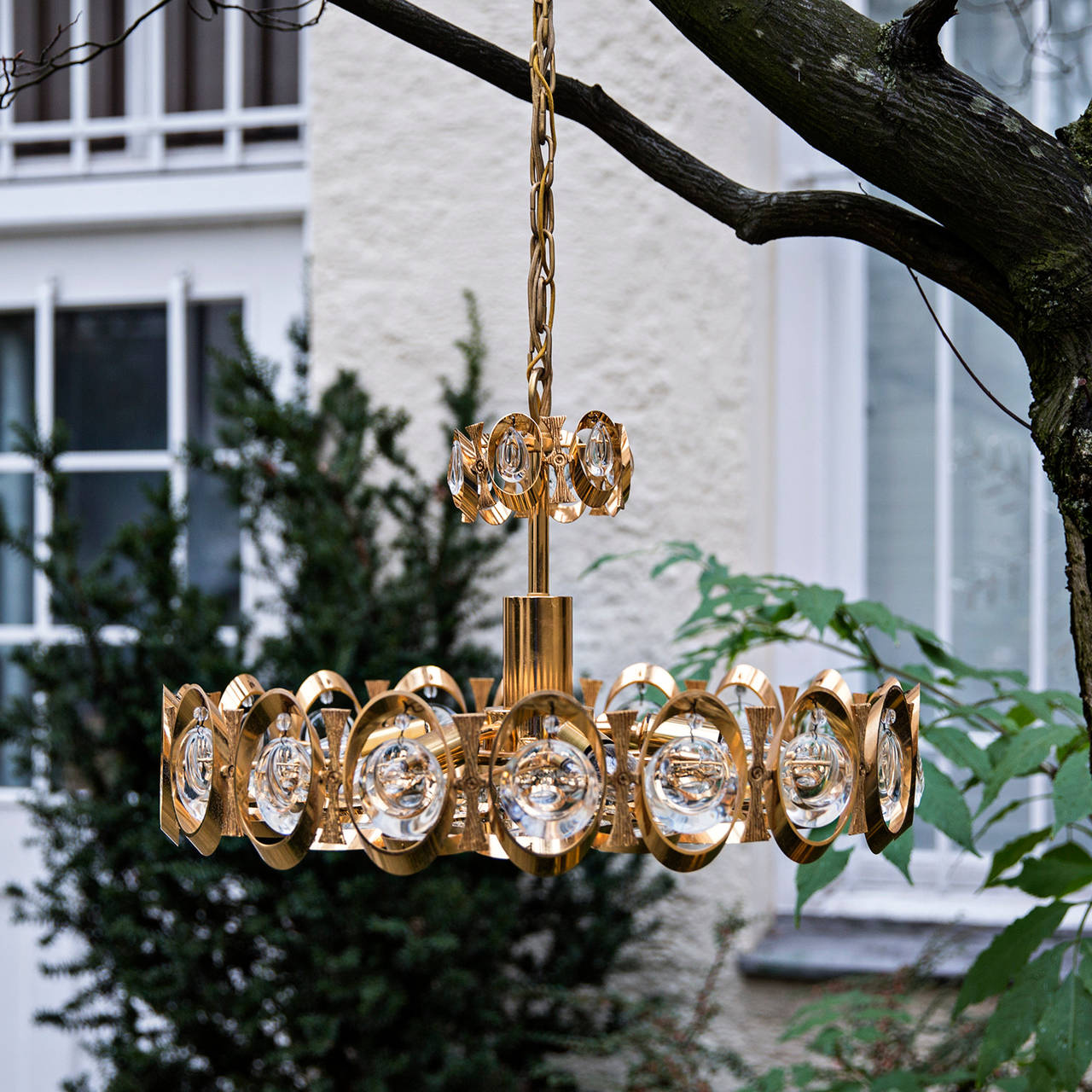 German Gilded Brass and Crystal Chandelier by Palwa