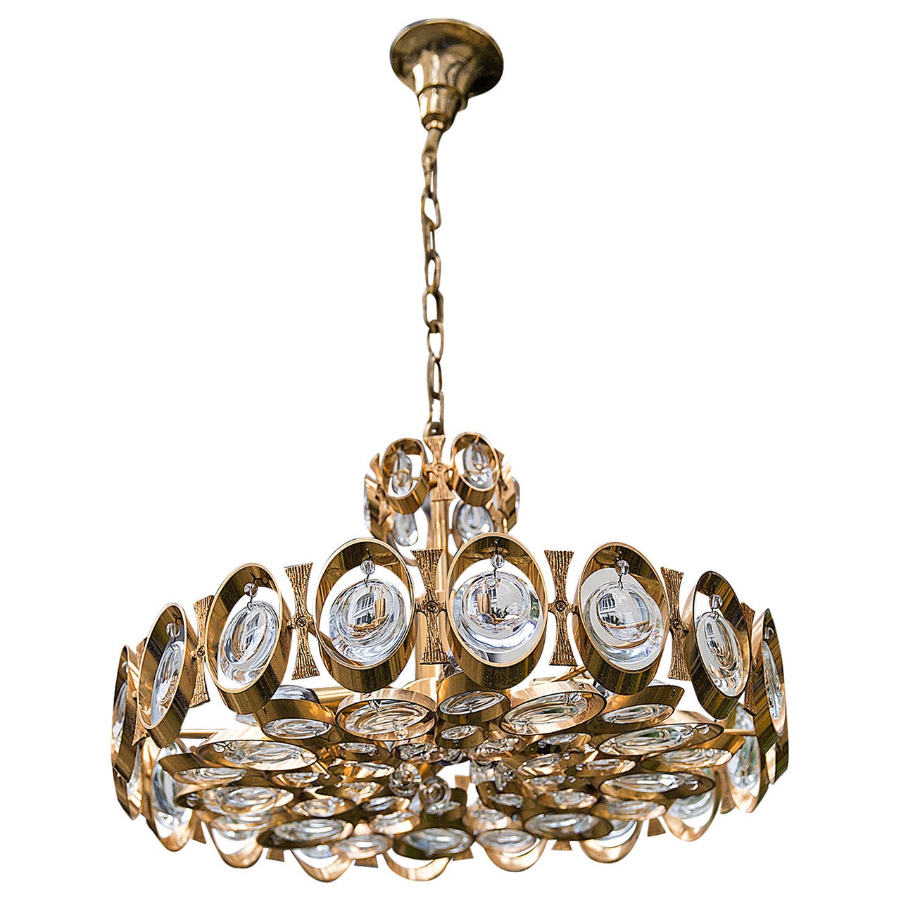 Gilded Brass and Crystal Chandelier by Palwa