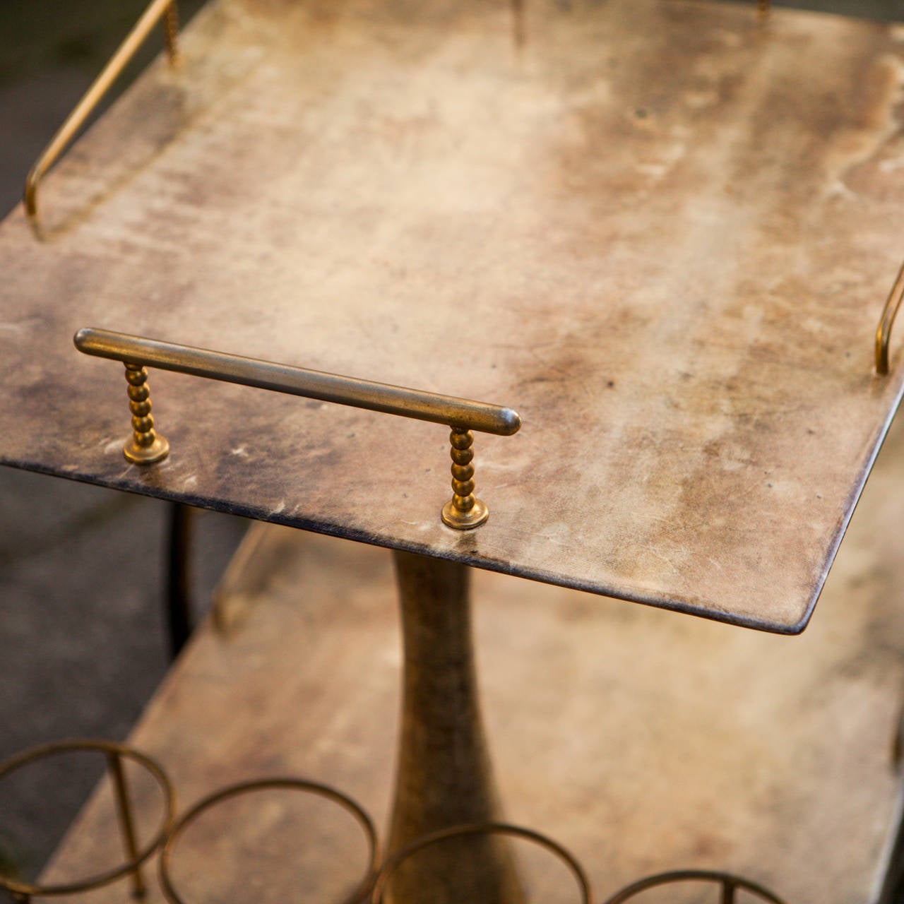 Italian Impressive Aldo Tura Bar Cart Goatskin