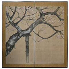 Antique Japanese Two Panel Screen Antique Japanese Two Panel Screen
