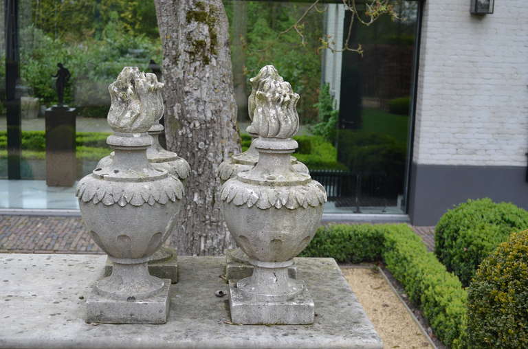 French Four Garden Flame Finials Urns, 19th Century For Sale