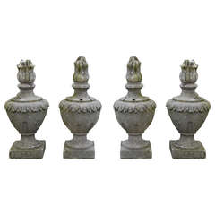 Four Garden Flame Finials Urns, 19th Century