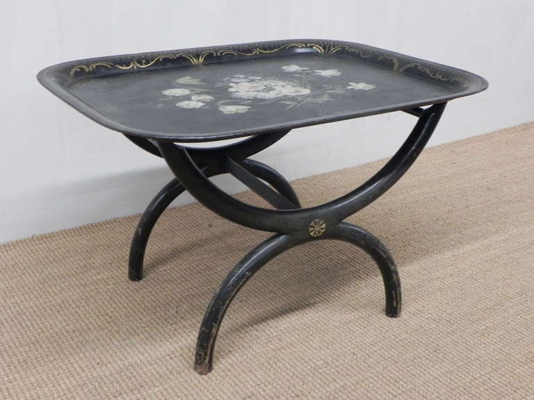 Victorian English Tole Tray Table For Sale