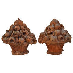 Antique Pair of Terra Cotta Flower and Fruit Baskets