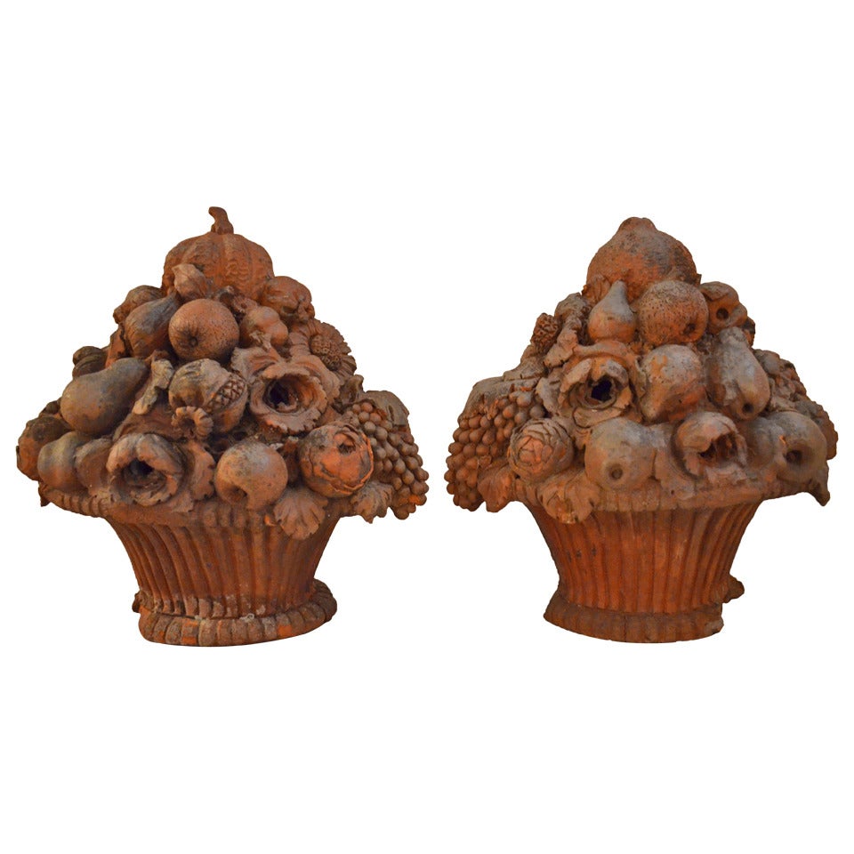 Pair of Terra Cotta Flower and Fruit Baskets For Sale