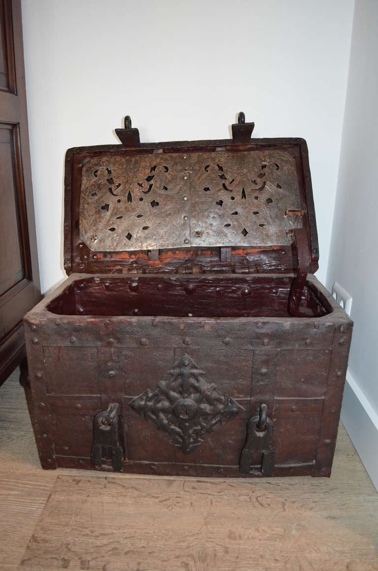 Dutch Wrought Iron Strong Box For Sale