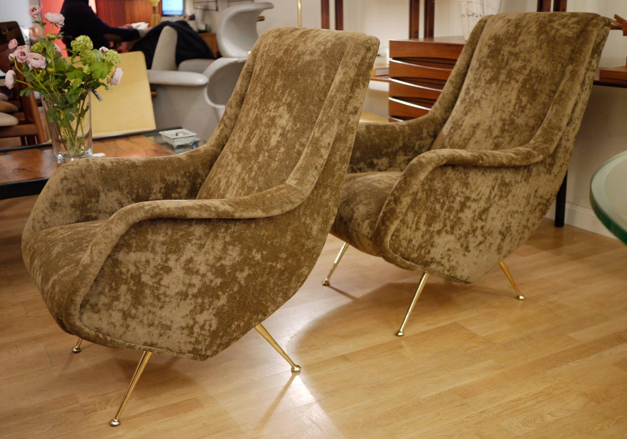 Velvet Pair of Itaian High Back ISA Arm Chairs