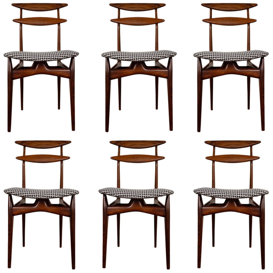 Set of Six 1940 Italian Jacaranda Chairs in the Style of Ico Parisi
