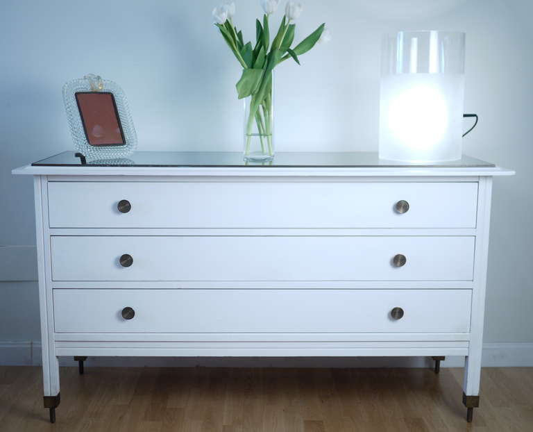 Brass White Lacquered Chest of Drawers by Carlo di Carli