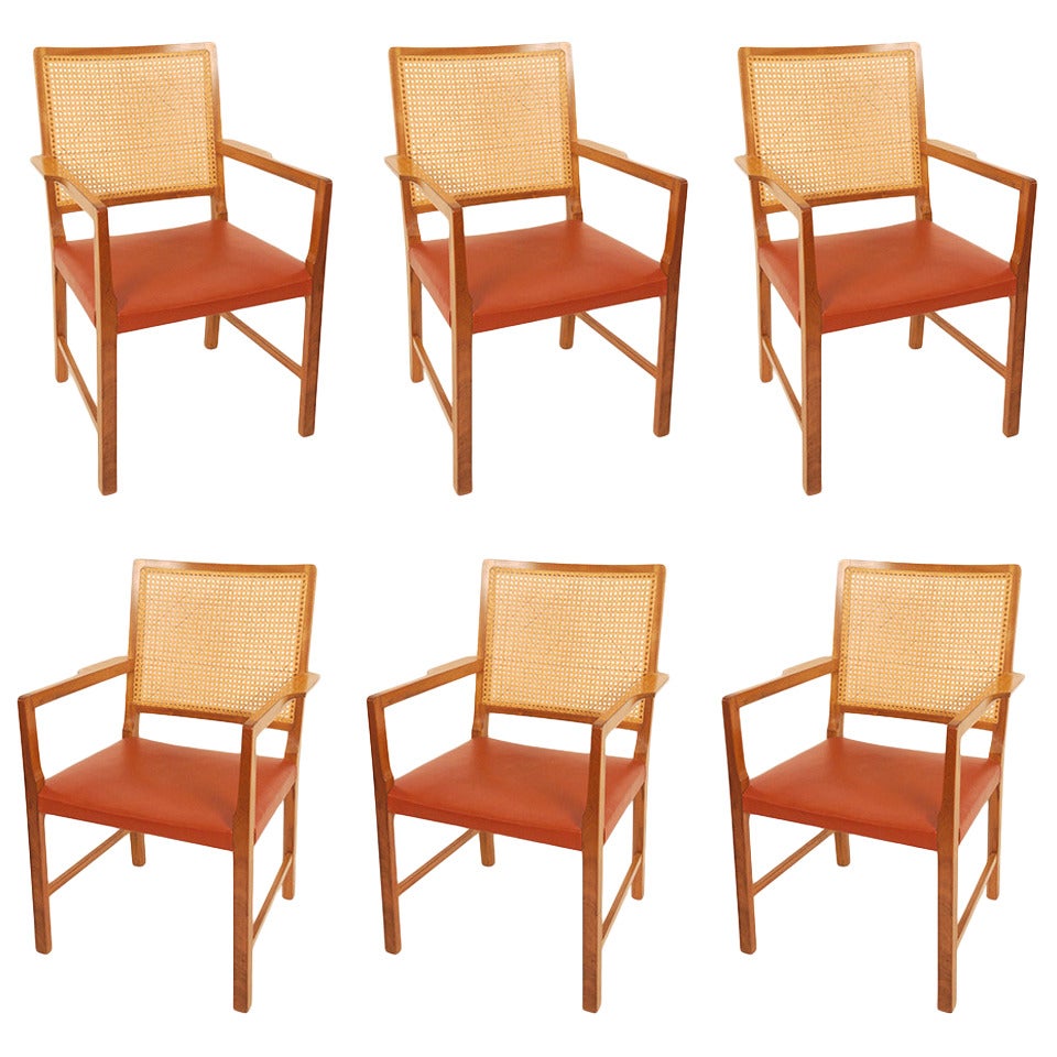 Six Mahogany Red Leather  Chairs by Bernt Petersen