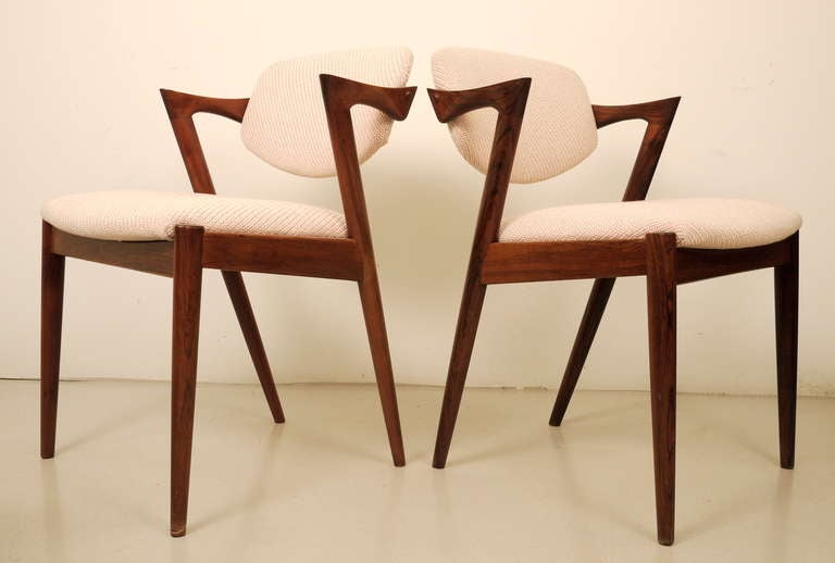A pair of Kai Kristiansen Z rosewood chairs  upholstered with Kvadrat fabrics.