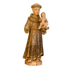 Antique Fruit Wooden Statue Holy Antonis