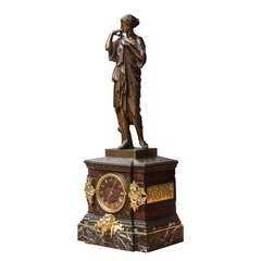 Marble Pendule with Brass Statue