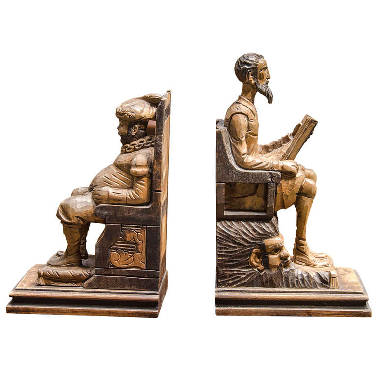 Spanish Wooden Bookends at 1stDibs