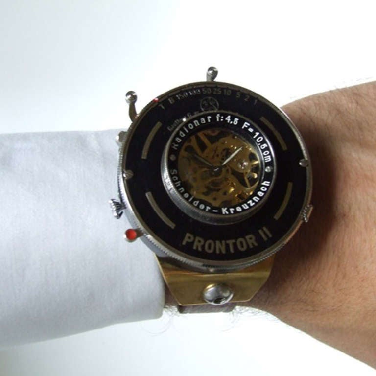 Big Watch Made from Antique Camera Lens In Excellent Condition In Noord-Brabant, NL
