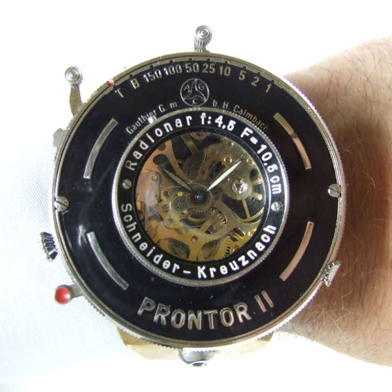 Brass Big Watch Made from Antique Camera Lens
