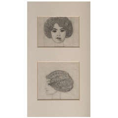 Richard Teschner: Two Portraits, Charcoal on Transparent Paper