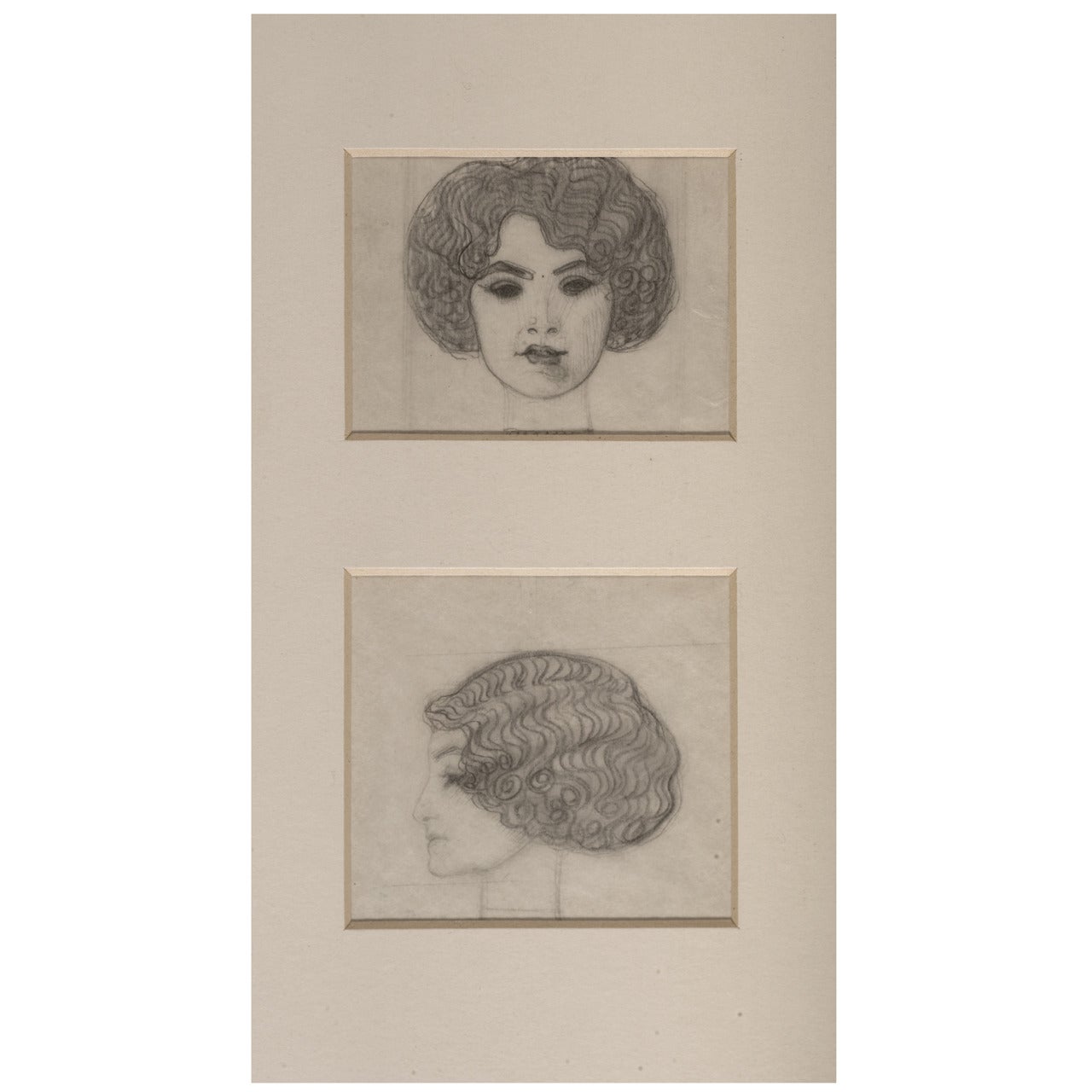 Richard Teschner: Two Portraits, Charcoal on Transparent Paper For Sale