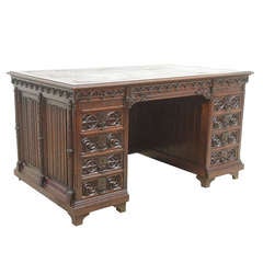 Antique Gothic Desk and 3 Chairs