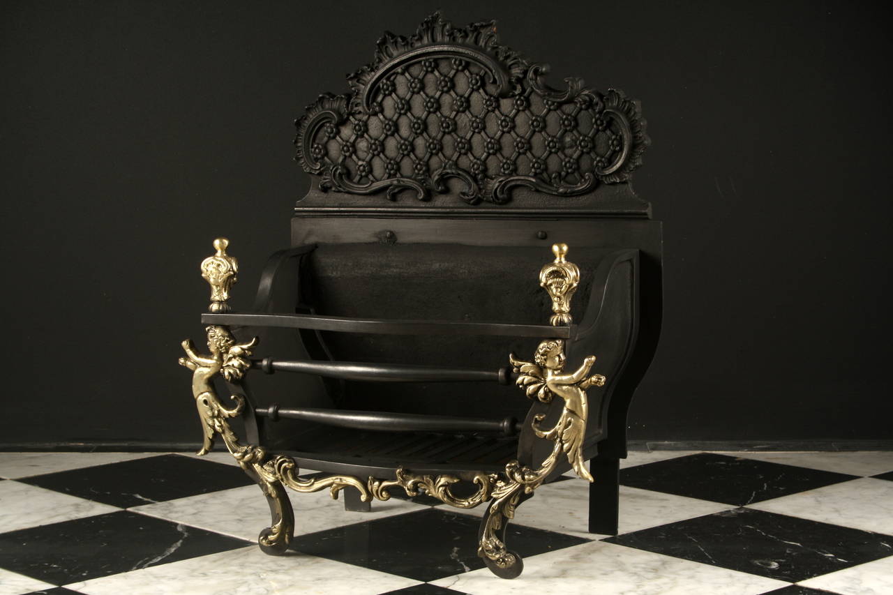 French A Rococo Revival Brass and Cast Iron Fire Basket