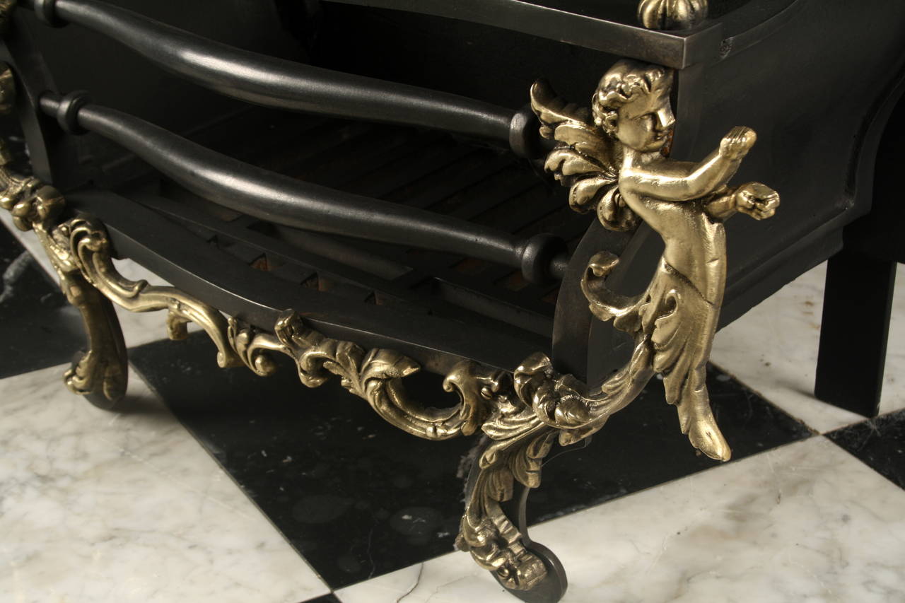 A Rococo Revival Brass and Cast Iron Fire Basket In Excellent Condition In London, GB
