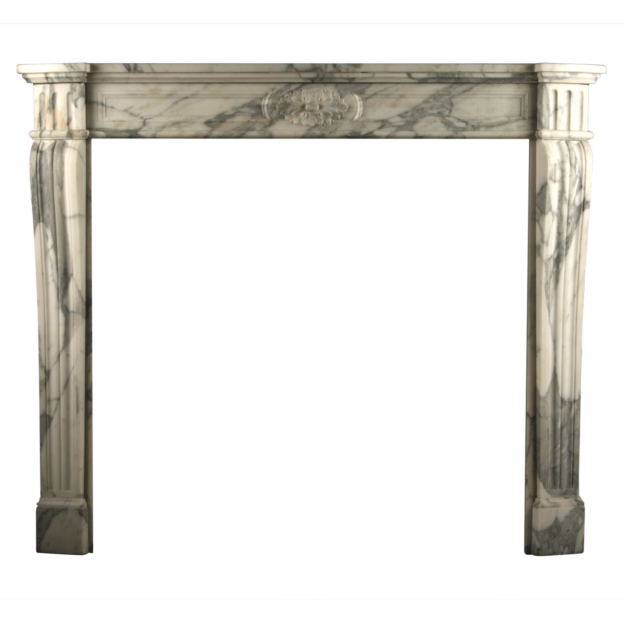 Antique Louis XVI Regency Fireplace Mantel in Arabescato Marble