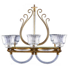 Venetian Brass and Clear Murano Glass Chandelier by Barovier and Toso, 1930s 2