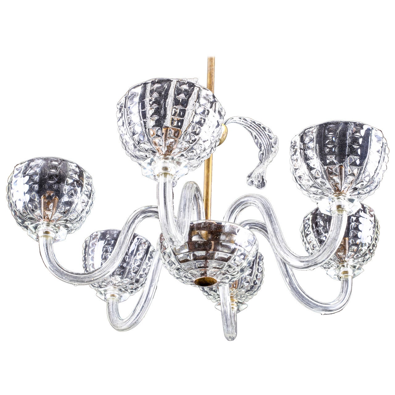 Italian Murano Barovier & Toso Style Six Arm Chandelier, circa 1930s For Sale