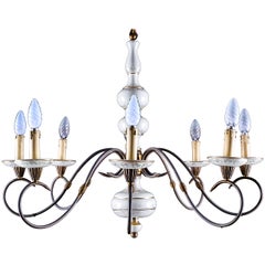Beautiful Brass and Porcelain Eight-Light Aesthetic Movement Chandelier