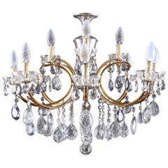 Gilt Bronze, Crystal and Tinted Glass Drop Eight-Light Chandelier, circa 1900