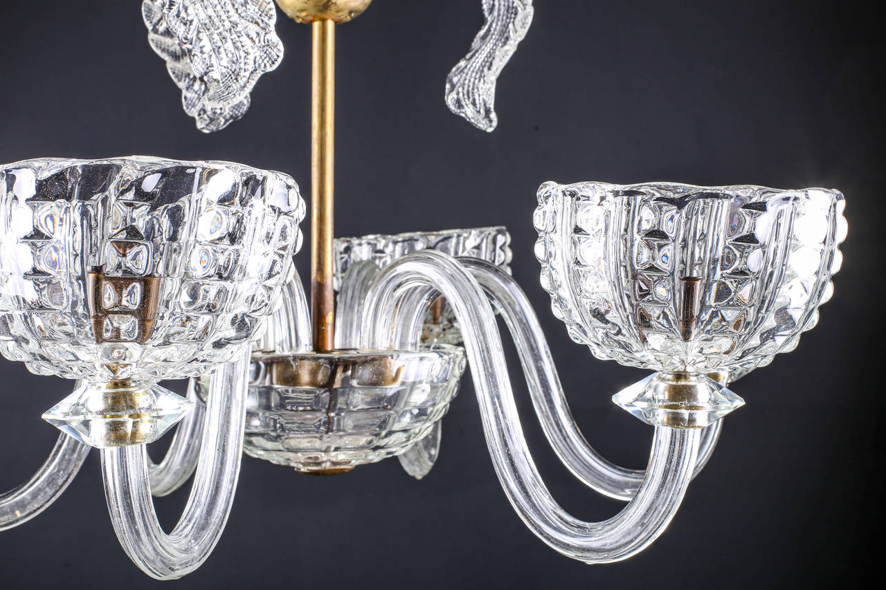 Italian Murano Barovier & Toso Style Six Arm Chandelier, circa 1930s For Sale 2