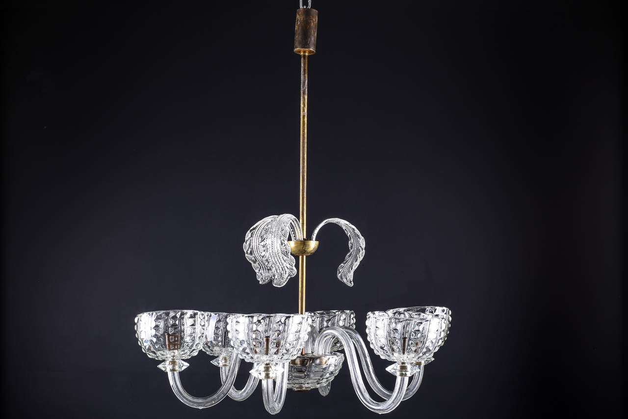 Mid-20th Century Italian Murano Barovier & Toso Style Six Arm Chandelier, circa 1930s For Sale
