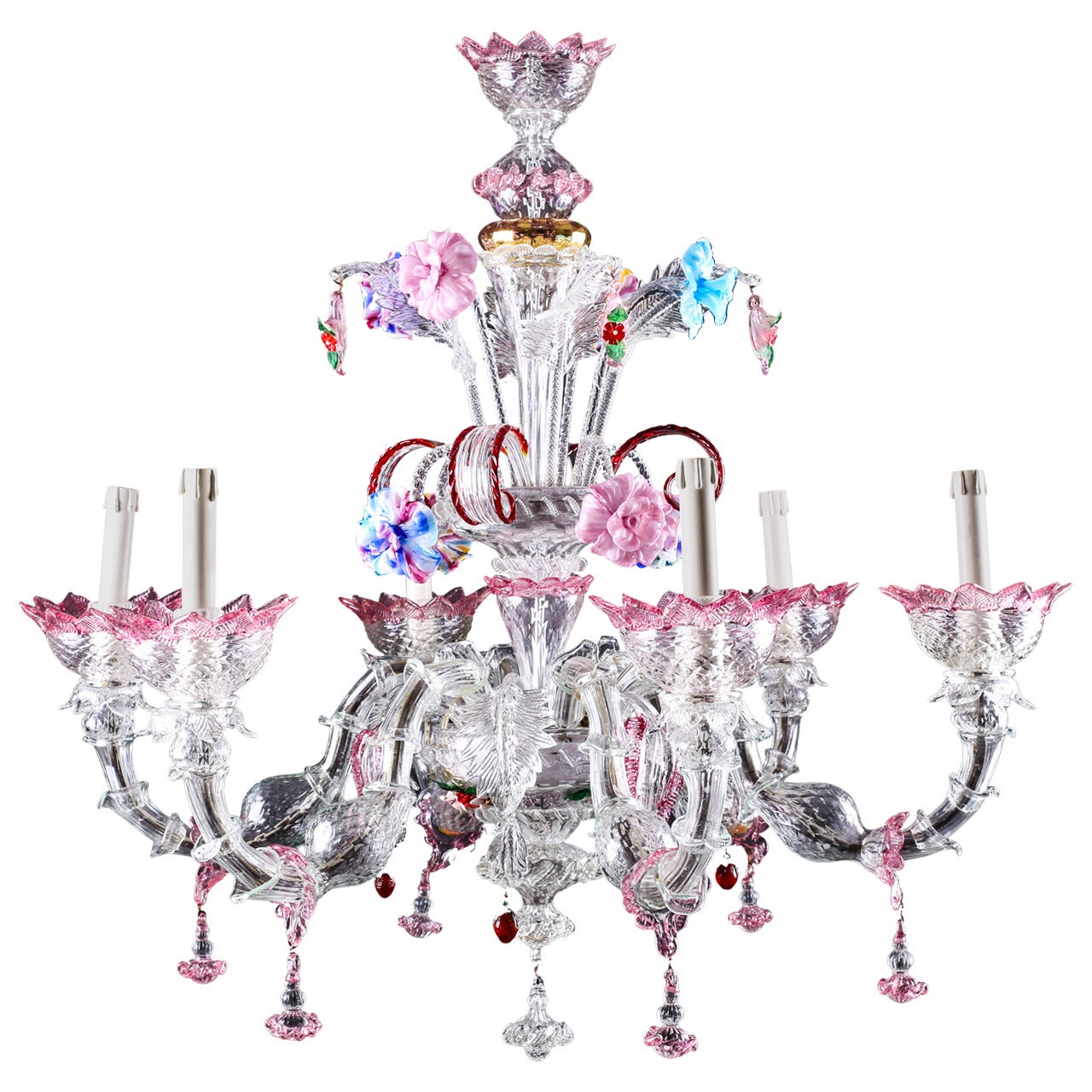 Attractive Large Six-Light Italian Murano Glass Chandelier, circa 1920s For Sale