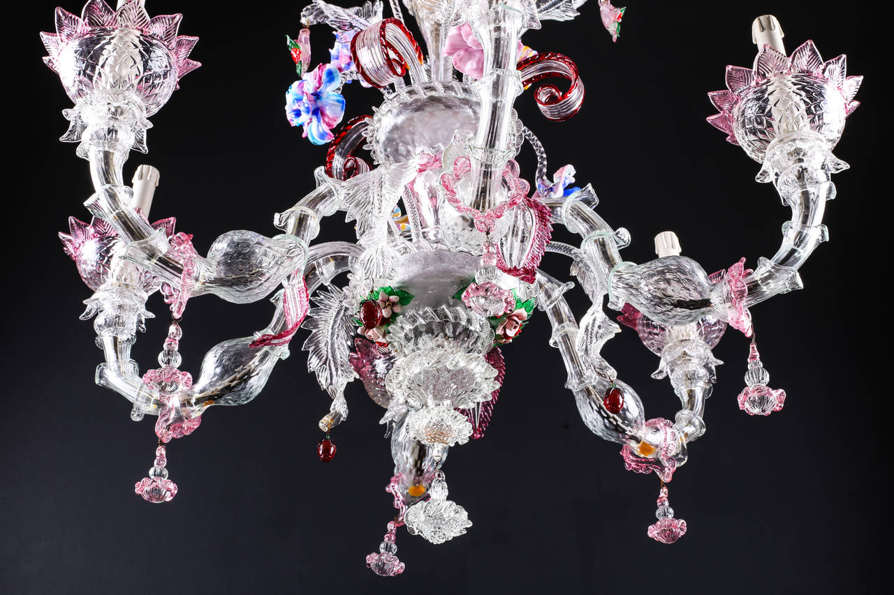 Early 20th Century Attractive Large Six-Light Italian Murano Glass Chandelier, circa 1920s For Sale